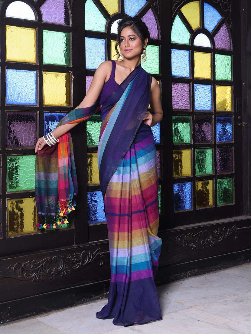 women striped handloom saree