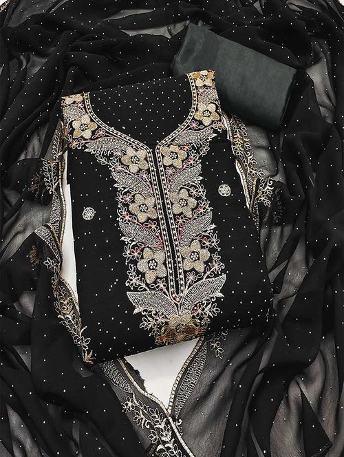 women solid with work embroidered unstitched suit set - 22047821 - Standard Image - 0