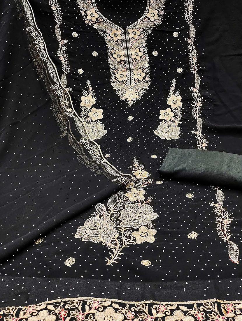 women solid with work embroidered unstitched suit set - 22047821 - Standard Image - 2