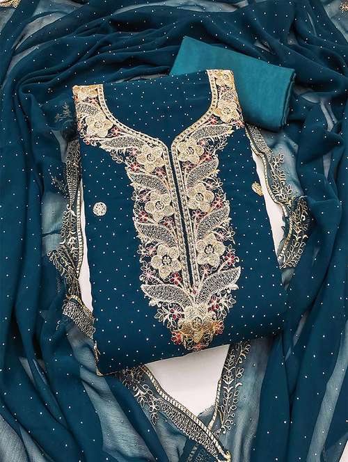 women solid with work embroidered unstitched suit set - 22047824 - Standard Image - 0