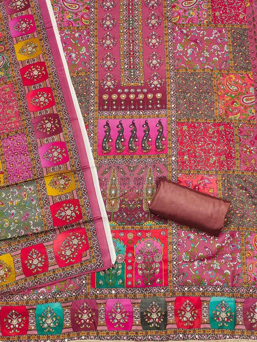 women printed embellished unstitched suit set - 22047834 - Standard Image - 2