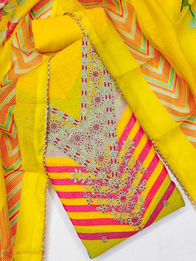 women printed embroidered unstitched suit set - 22047840 - Standard Image - 2