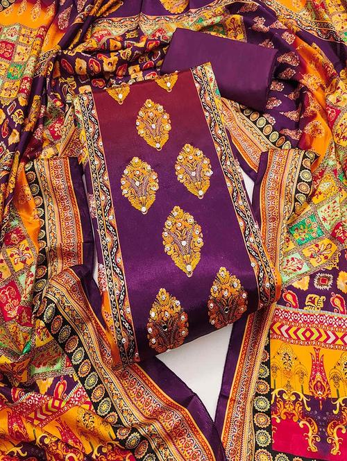 women printed embellished unstitched suit set - 22047844 - Standard Image - 0