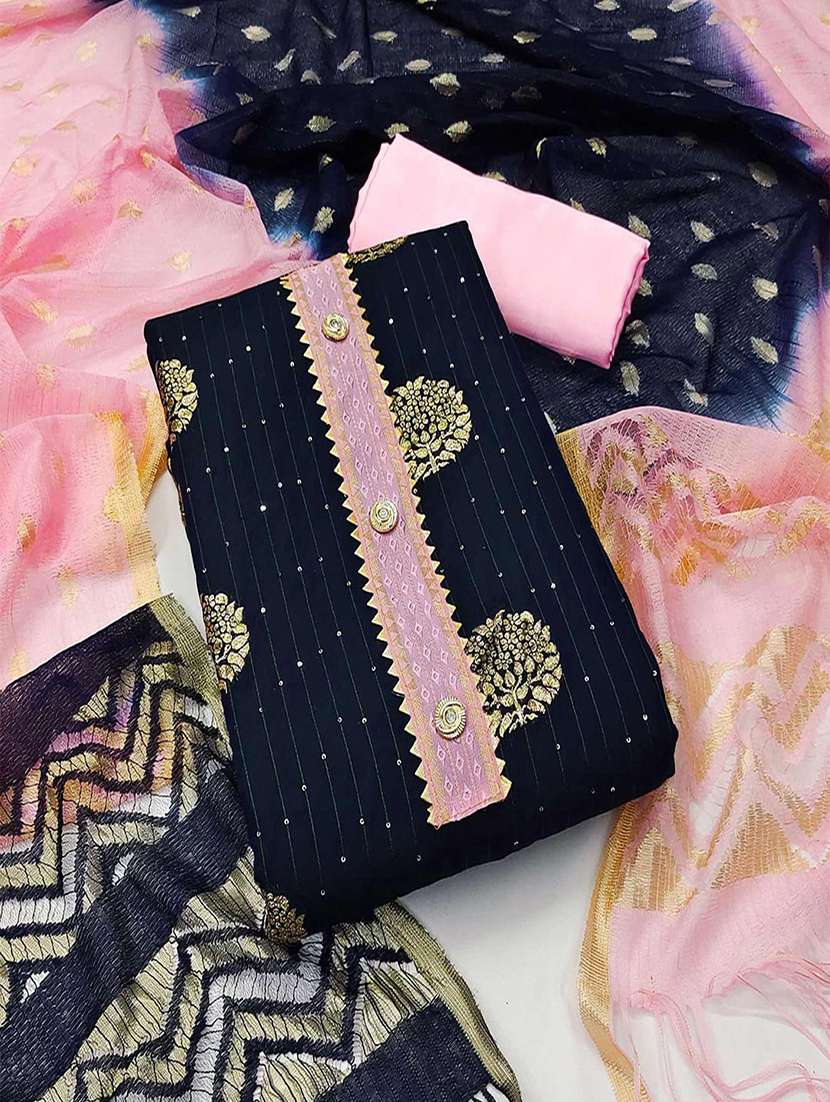 women self design embellished unstitched suit set