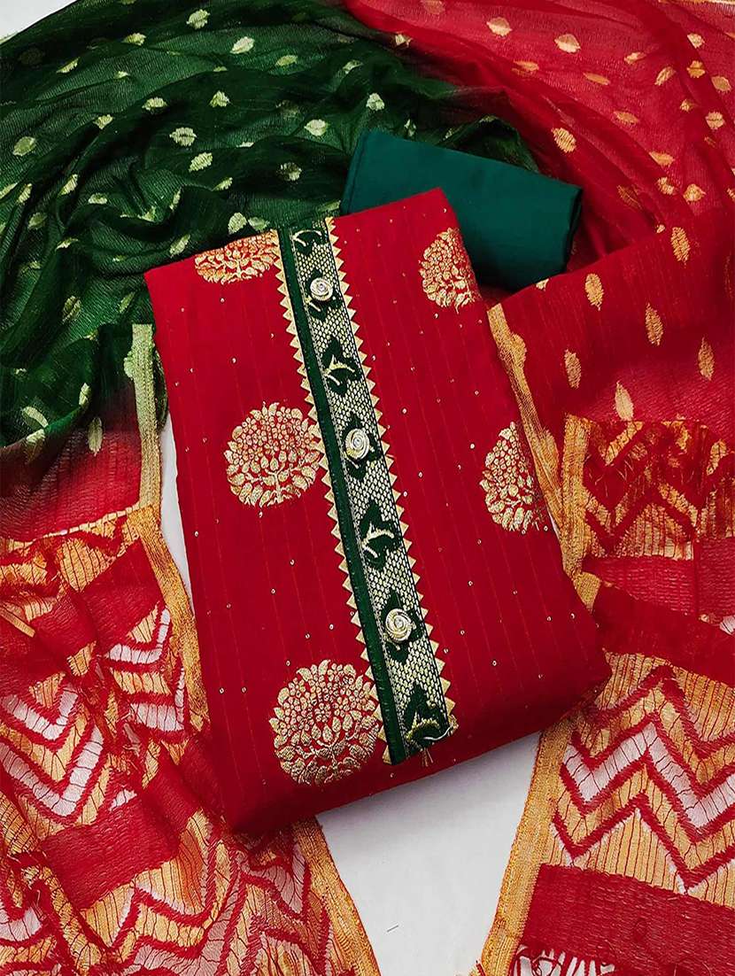 women self design embellished unstitched suit set