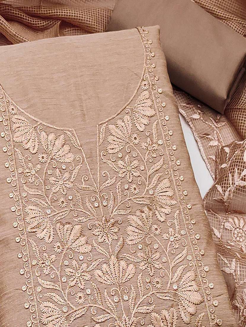 women solid with work embroidered unstitched suit set - 22047871 -  Standard Image - 2