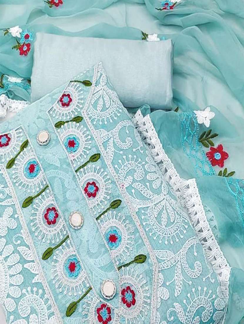 women solid with work embroidered unstitched suit set - 22047875 - Standard Image - 2
