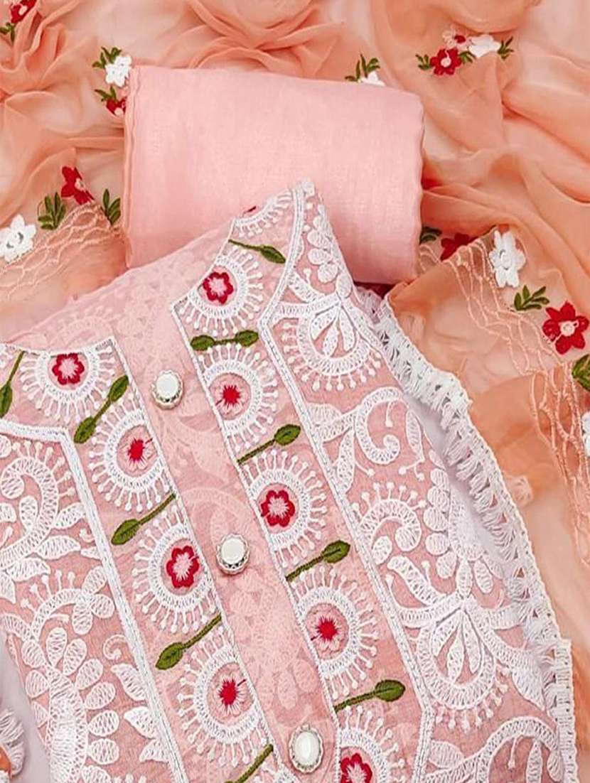 women solid with work embroidered unstitched suit set - 22047876 - Standard Image - 2