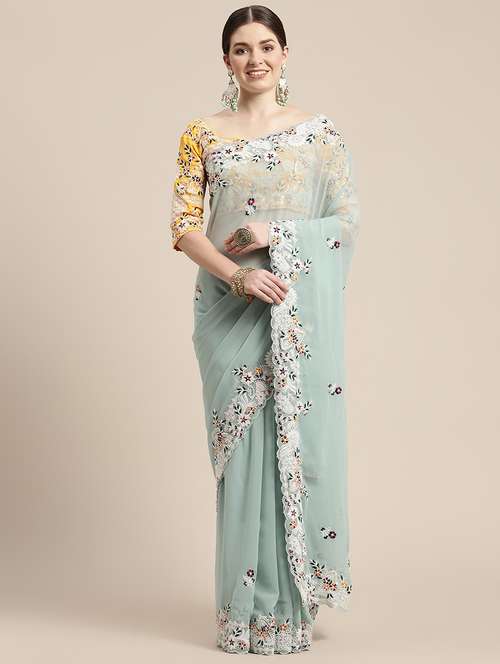 women solid with work embroidered saree with blouse - 22047901 - Standard Image - 0