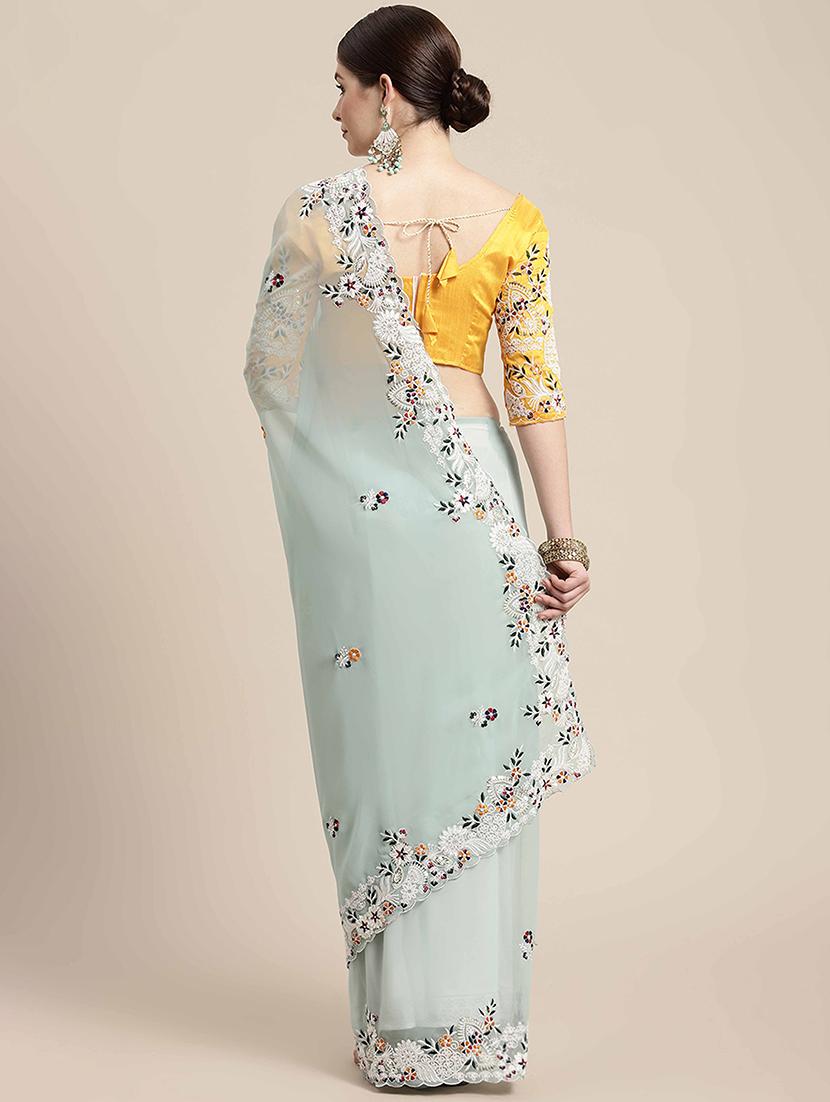 women solid with work embroidered saree with blouse - 22047901 - Standard Image - 2