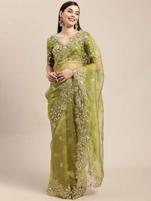 women solid with work embroidered saree with blouse - 22047902 - Standard Image - 0