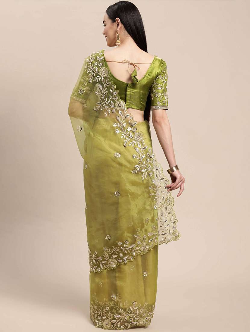 women solid with work embroidered saree with blouse - 22047902 - Standard Image - 2