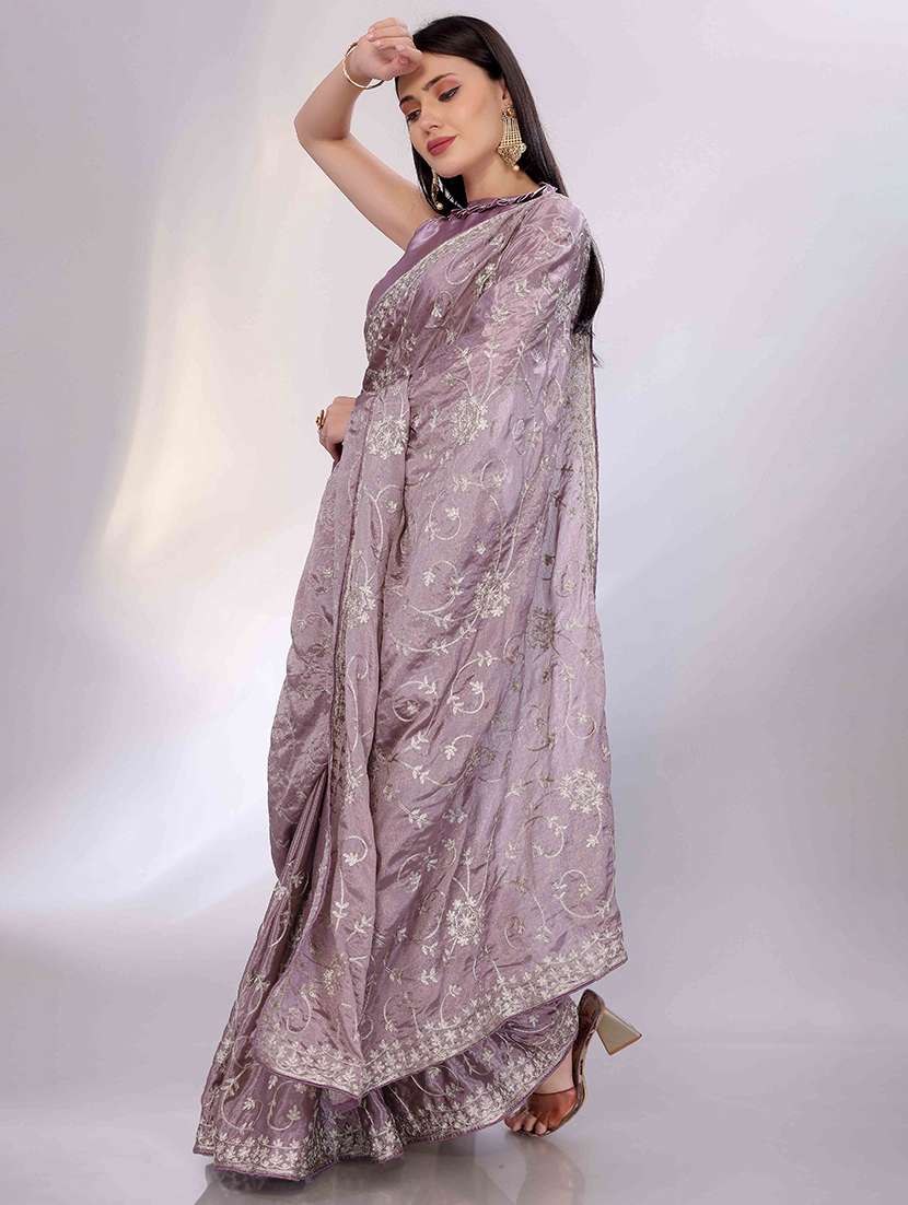 women solid with work embroidered saree with blouse - 22047916 -  Standard Image - 2
