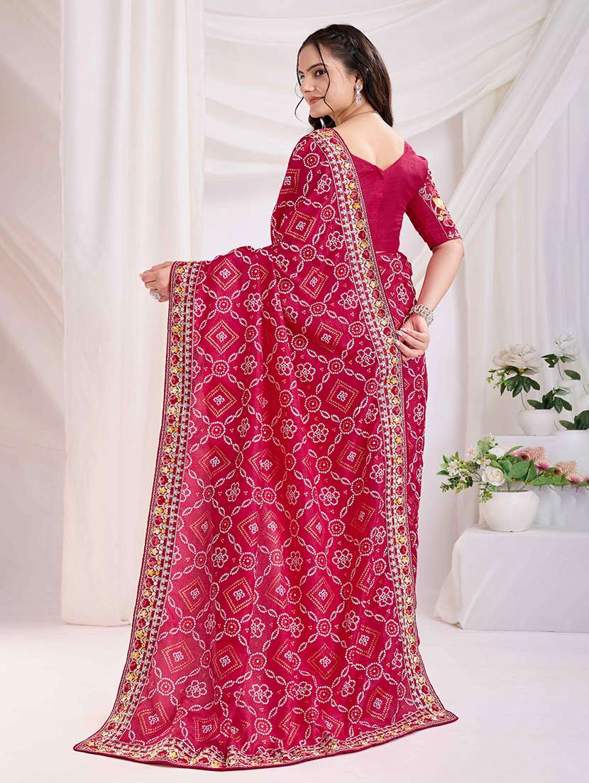 women bandhani printed bordered saree with blouse - 22047935 - Standard Image - 2