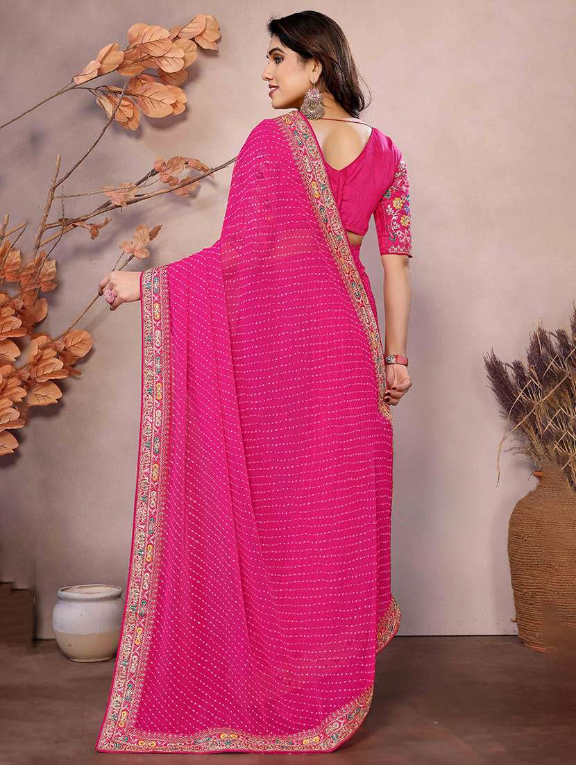 women leheriya printed bordered saree with blouse - 22047940 -  Standard Image - 2