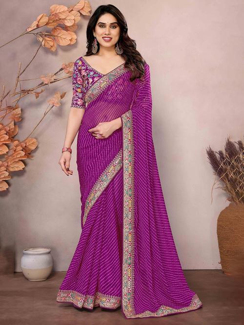 women leheriya printed bordered saree with blouse - 22047942 - Standard Image - 0