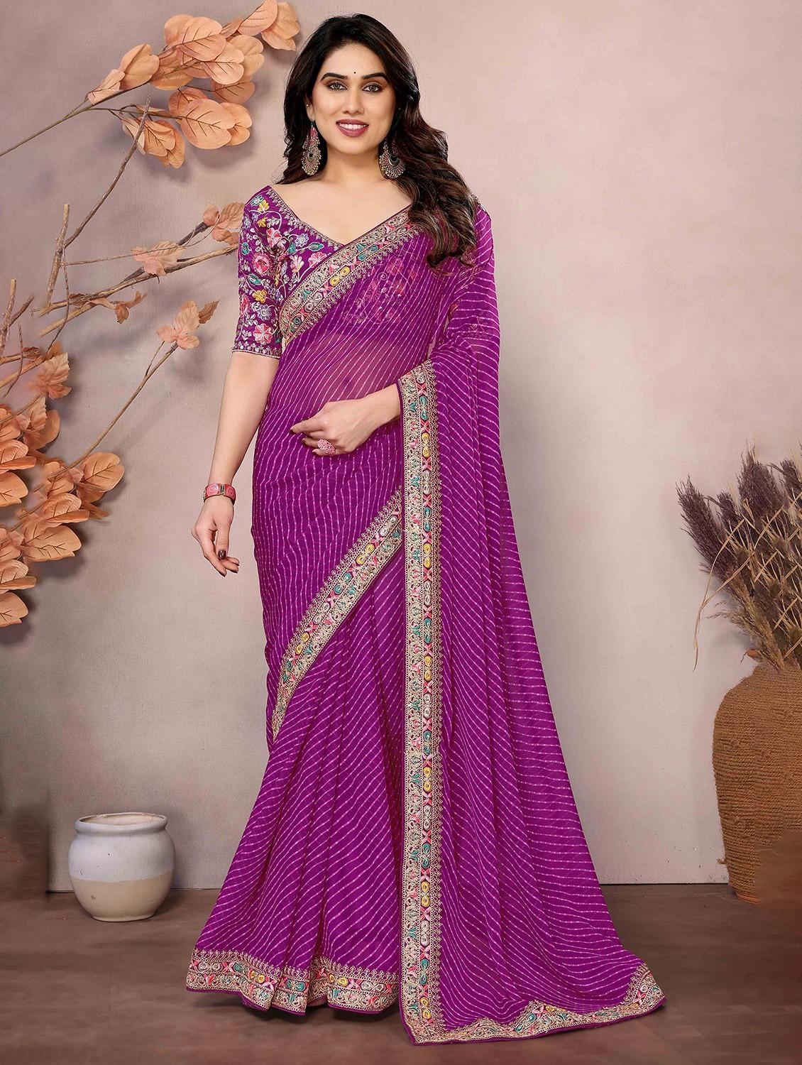 women leheriya printed bordered saree with blouse - 22047942 - Zoom Image - 0