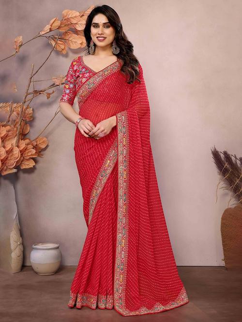 women leheriya printed bordered saree with blouse - 22047944 - Standard Image - 0