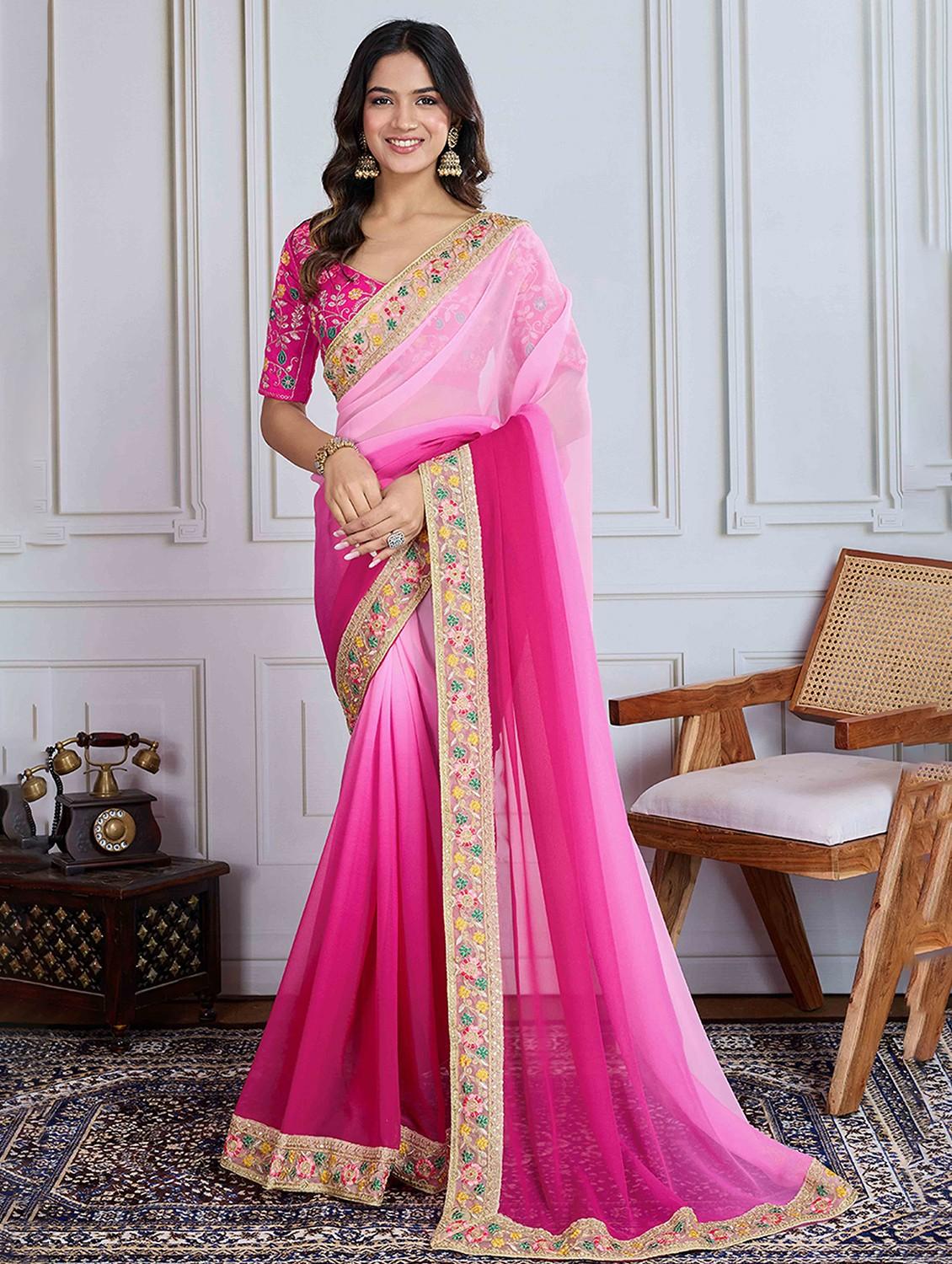 women ombre printed bordered saree with blouse - 22047947 -  Zoom Image - 0