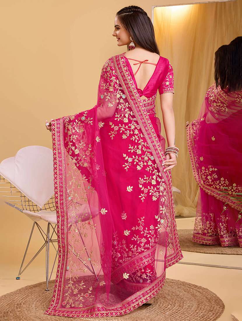 women solid with work embroidered saree with blouse - 22047956 - Standard Image - 2