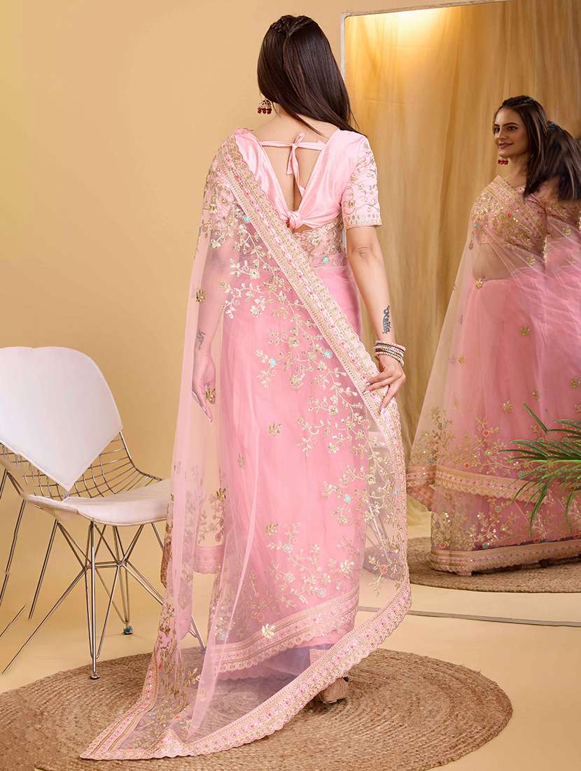 women solid with work embroidered saree with blouse - 22047958 -  Standard Image - 2