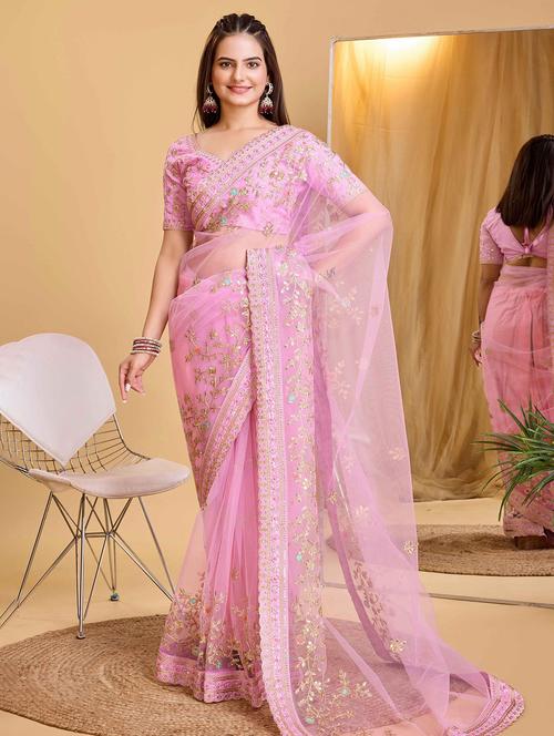 women solid with work embroidered saree with blouse - 22047960 -  Standard Image - 0