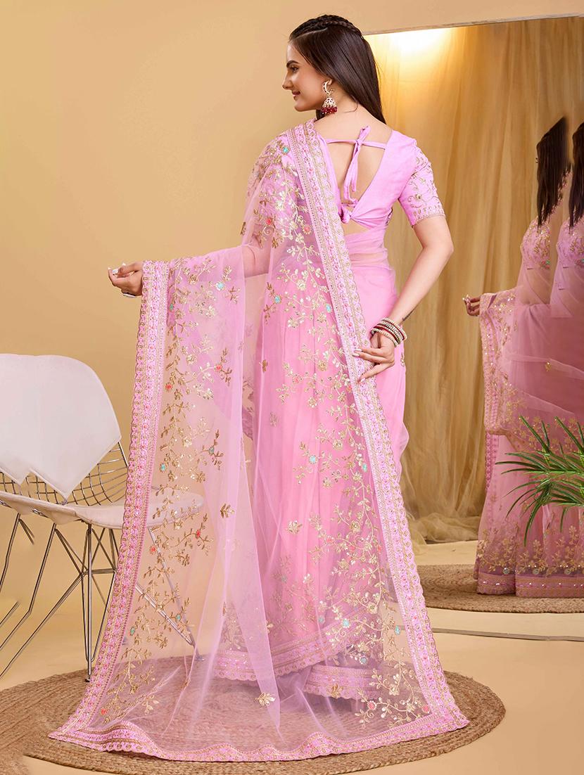 women solid with work embroidered saree with blouse - 22047960 - Standard Image - 2