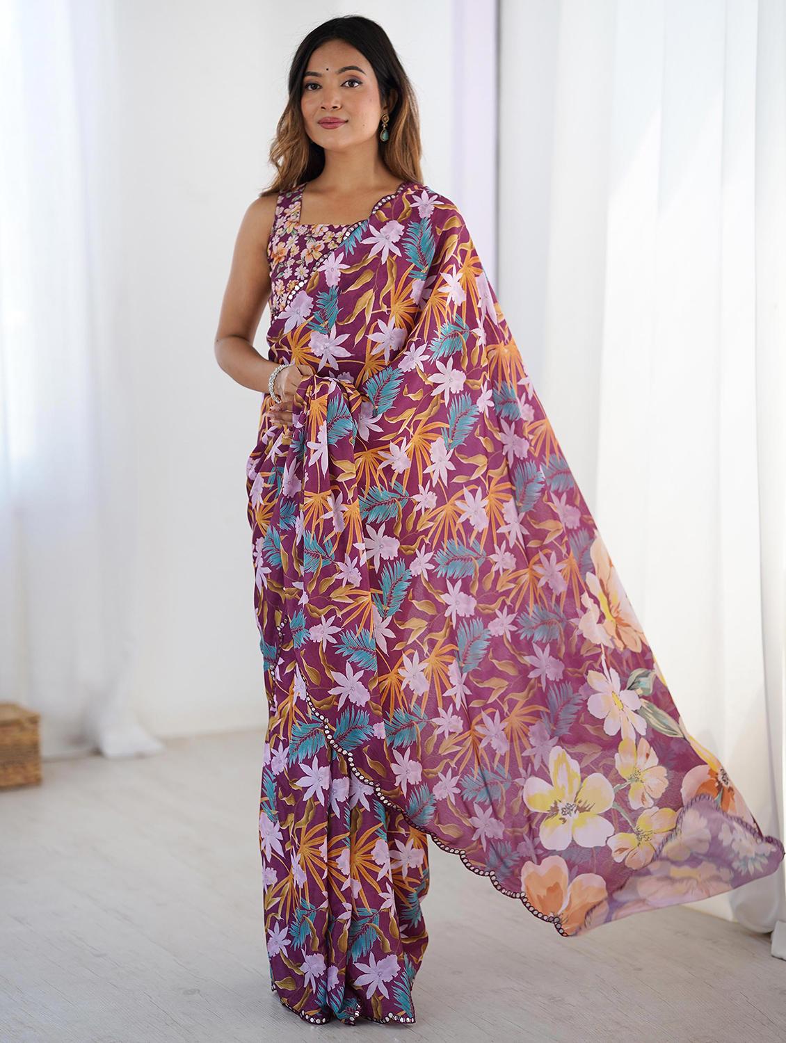 women printed casual wear saree with blouse - 22047963 -  Zoom Image - 0