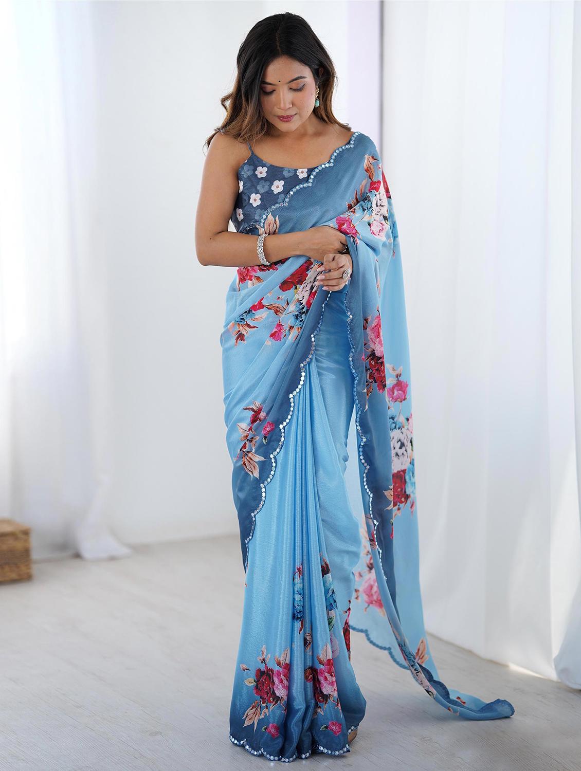 women printed casual wear saree with blouse - 22047967 - Zoom Image - 0
