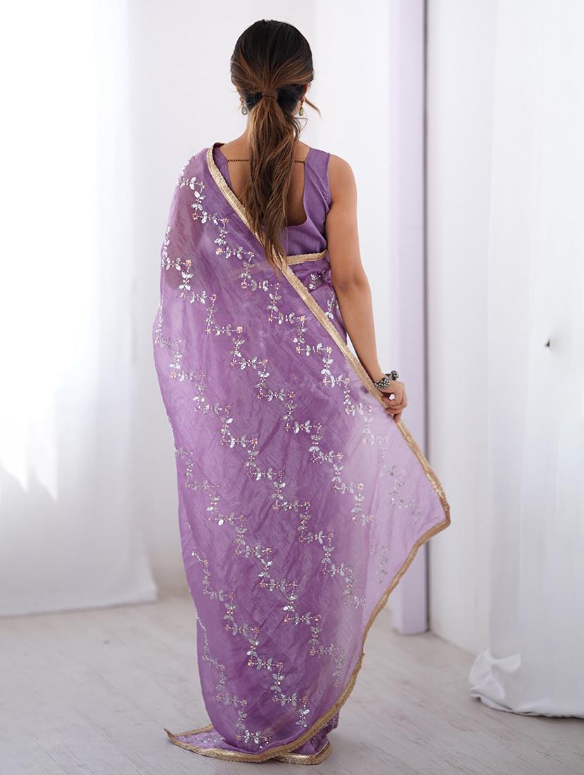 women lavender embellished saree with blouse - 22047993 - Standard Image - 2