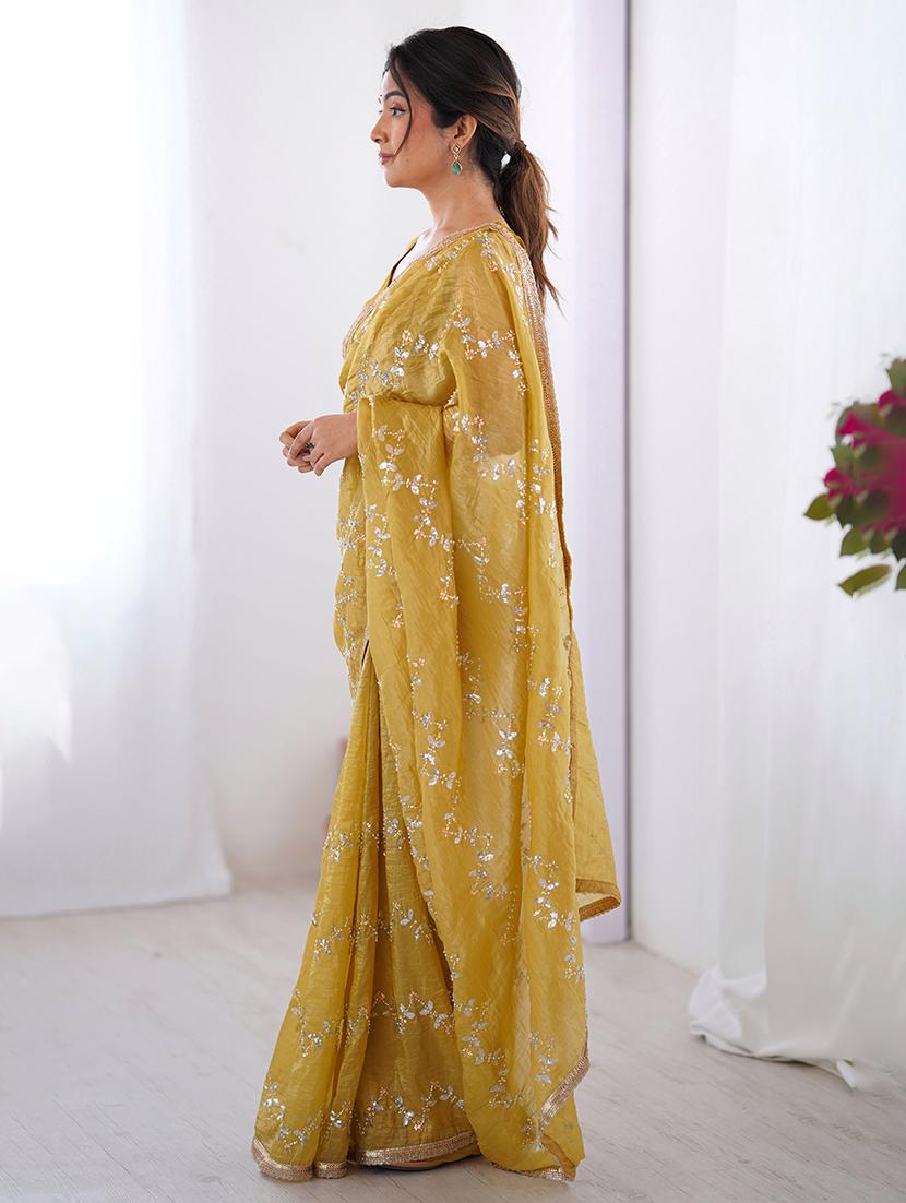 women solid with work embellished saree with blouse - 22047995 - Standard Image - 2