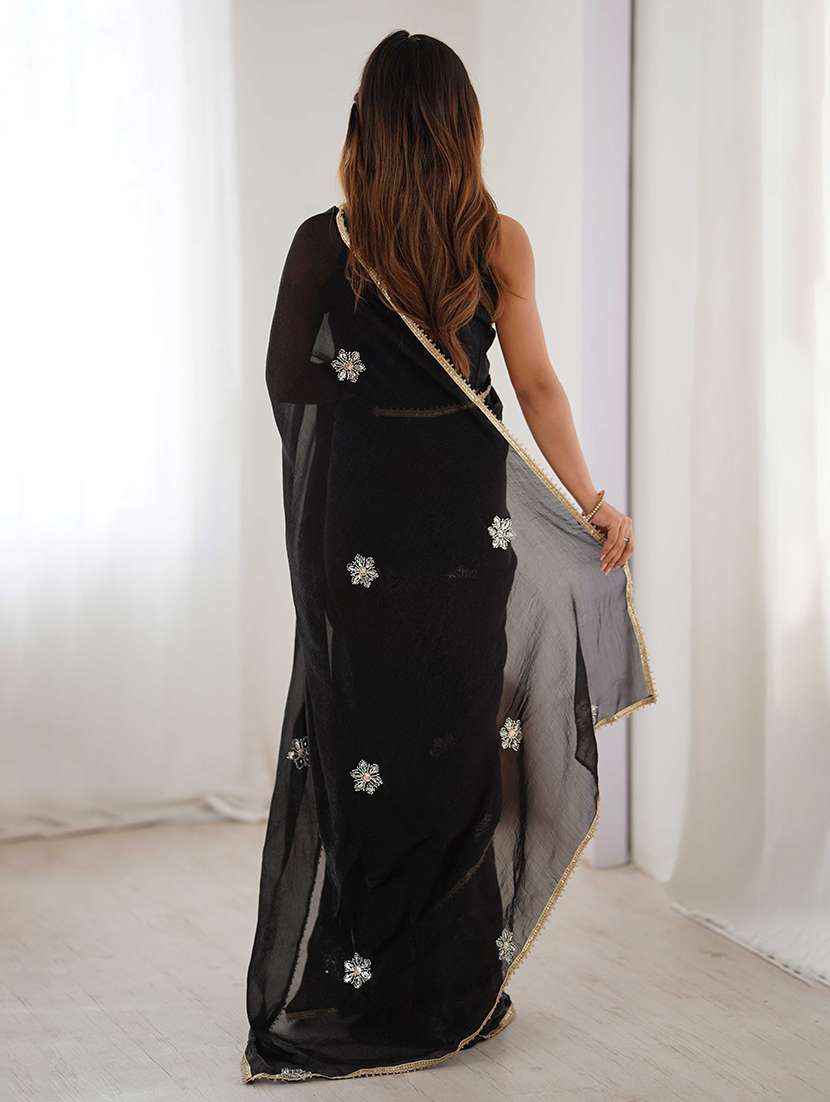 women solid with work embellished saree with blouse - 22047996 - Standard Image - 2