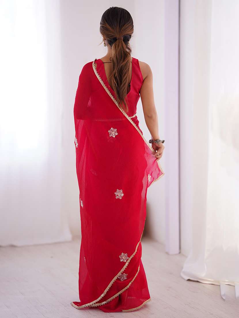 women solid with work embellished saree with blouse - 22048000 -  Standard Image - 2