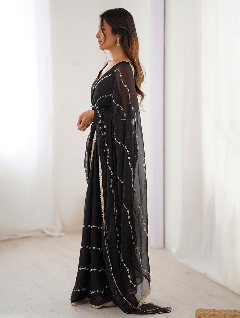 women solid with work embellished saree with blouse - 22048001 - Standard Image - 2