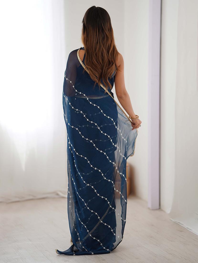 women solid with work embellished saree with blouse - 22048004 - Standard Image - 2