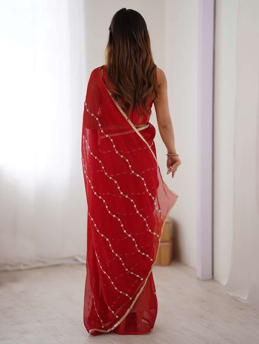 women solid with work embellished saree with blouse - 22048005 -  Standard Image - 2