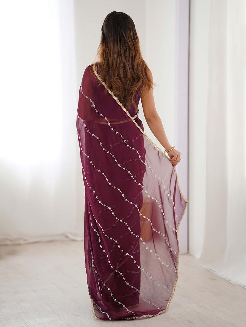 women solid with work embellished saree with blouse - 22048006 - Standard Image - 2