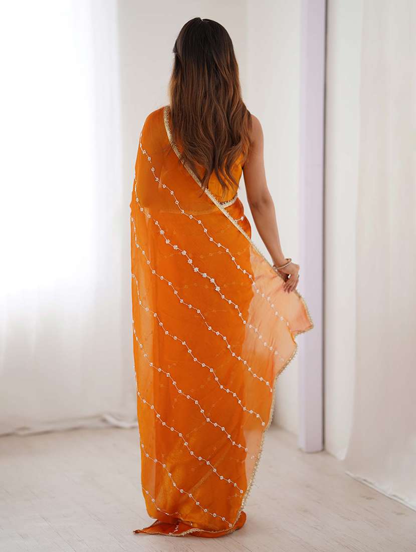 women solid with work embellished saree with blouse - 22048007 -  Standard Image - 2