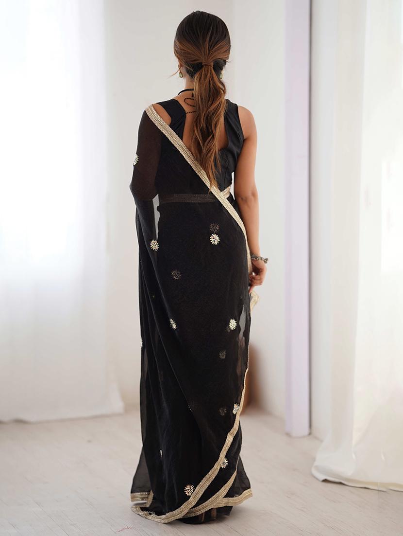 women solid with work embellished saree with blouse - 22048008 - Standard Image - 2