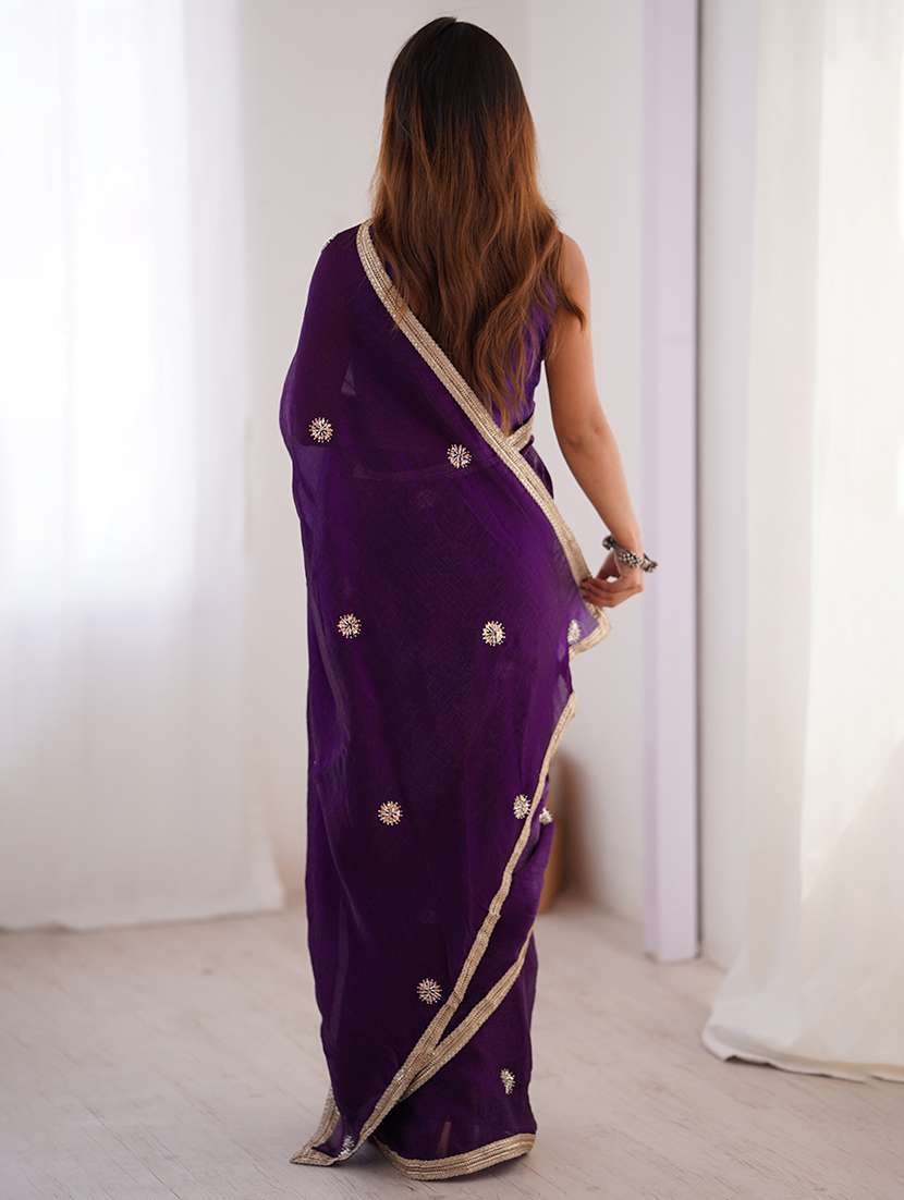 Women Solid With Work Embellished Saree With Blouse - 22048009 -  Standard Image - 2