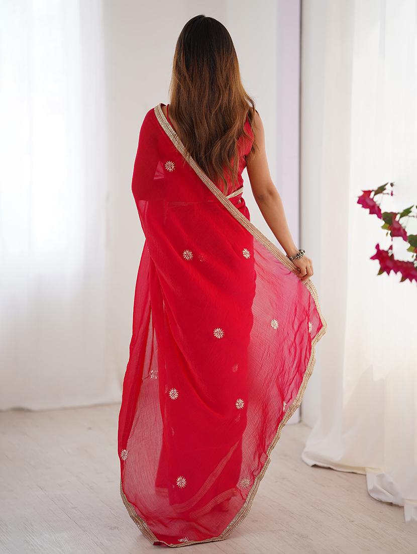women solid with work embellished saree with blouse - 22048010 - Standard Image - 2