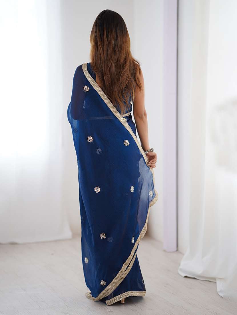 Women Solid With Work Embellished Saree With Blouse - 22048011 -  Standard Image - 2