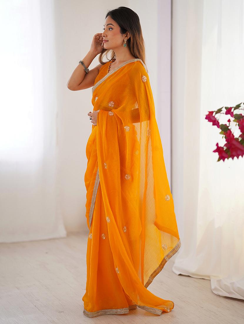 women solid with work embellished saree with blouse - 22048012 - Standard Image - 2
