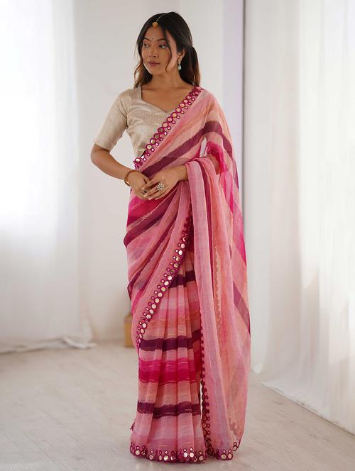 women striped printed saree with blouse - 22048013 - Standard Image - 0