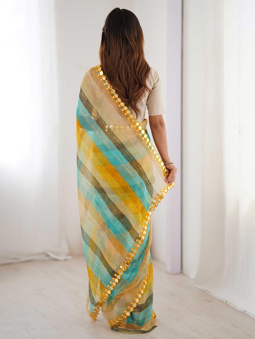 women striped printed saree with blouse - 22048015 - Standard Image - 2