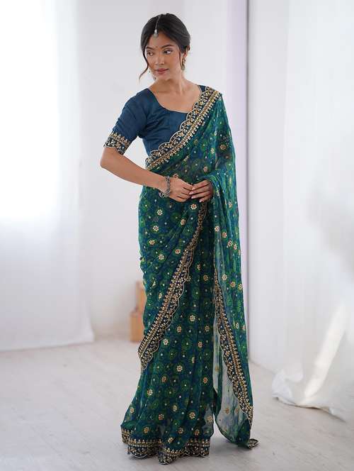 women bandhani printed bordered saree with blouse - 22048016 - Standard Image - 0