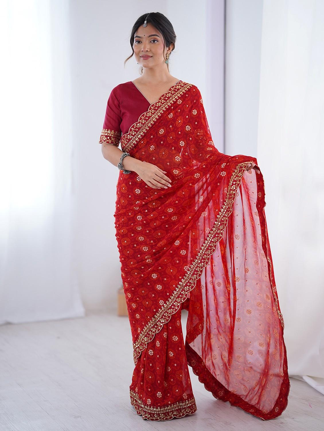 women bandhani printed bordered saree with blouse - 22048017 - Zoom Image - 0