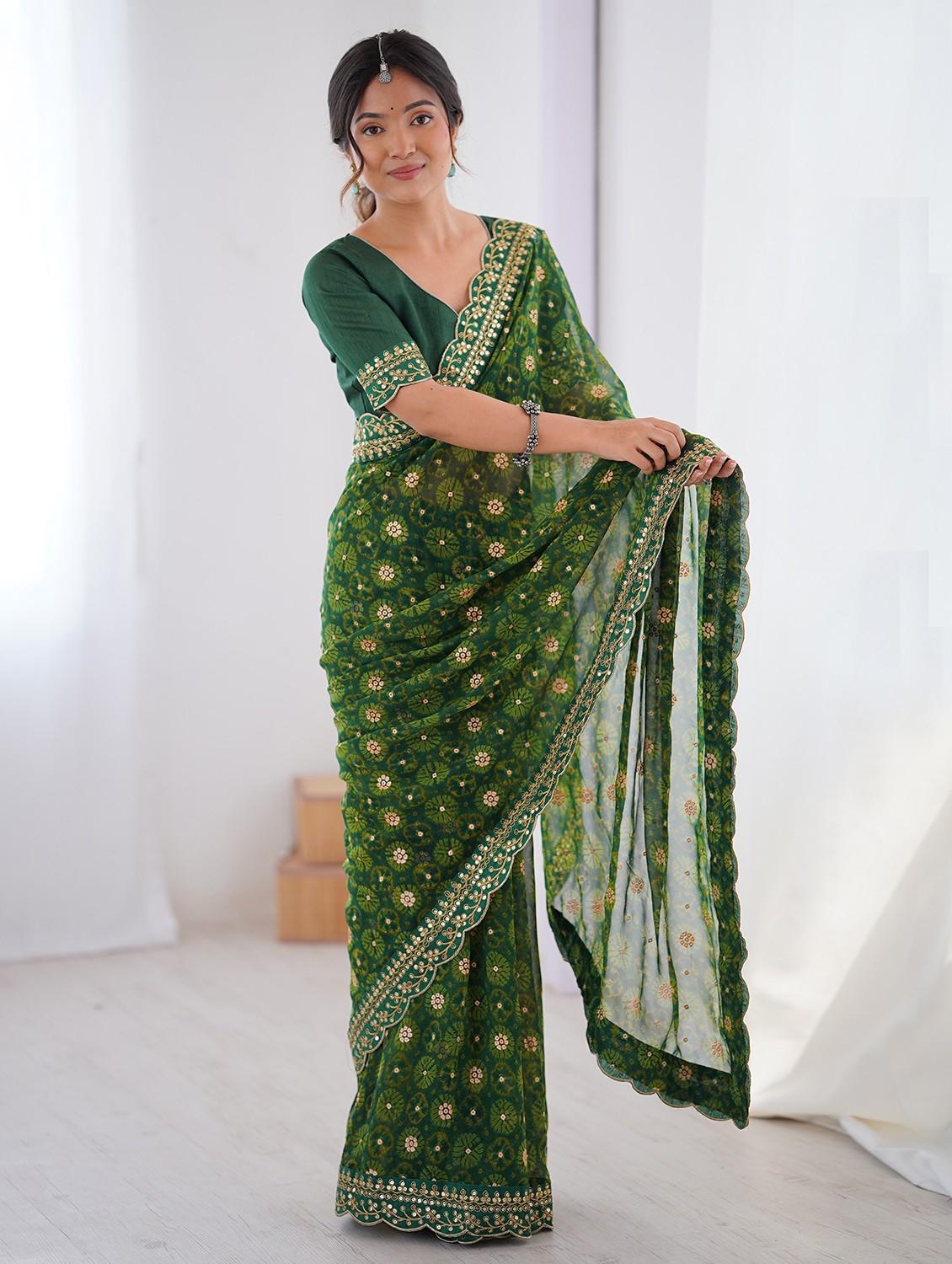 women bandhani printed bordered saree with blouse - 22048018 -  Zoom Image - 0