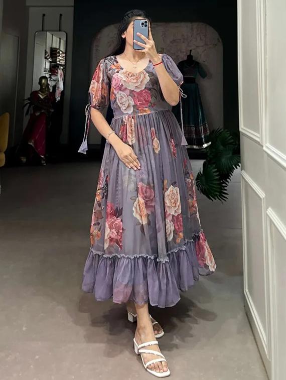 women floral print puff sleeve tiered dress - 22048028 - Standard Image - 2