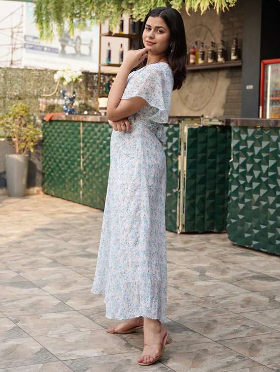women floral print flared sleeve fit & flare dress - 22048030 - Standard Image - 2